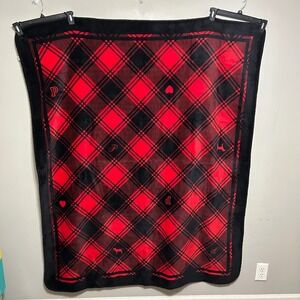 Pink Victorias Secret Sherpa Plush Throw Blanket Red Black Plaid Heart Dog 50x60